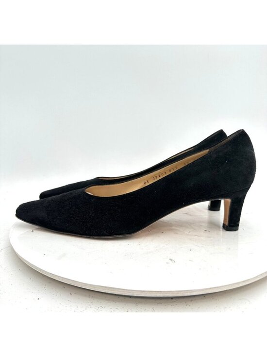 Salvatore Ferragamo Shoes - Salvatore Ferragamo Women Size 8.5B Black Suede Slip On Pump Heel Shoes